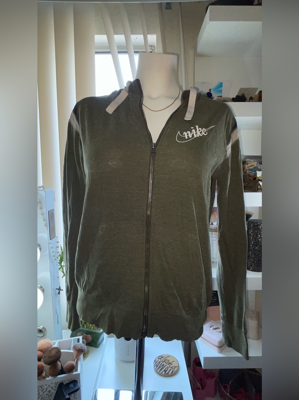 Nike Olive Full-Zip Bomber Jacket with White Logo